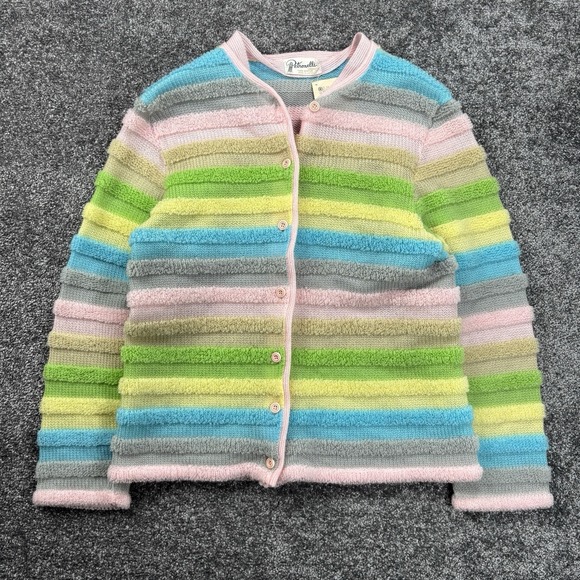 Petronelli Sweaters - Vintage 60s 70s Rainbow Pastel Striped Cardigan Sweater Women's‎ Small Japanese